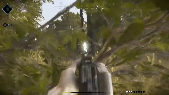 Hunt Showdown hunter ESP — glowing enemy silhouette through bushes on PC