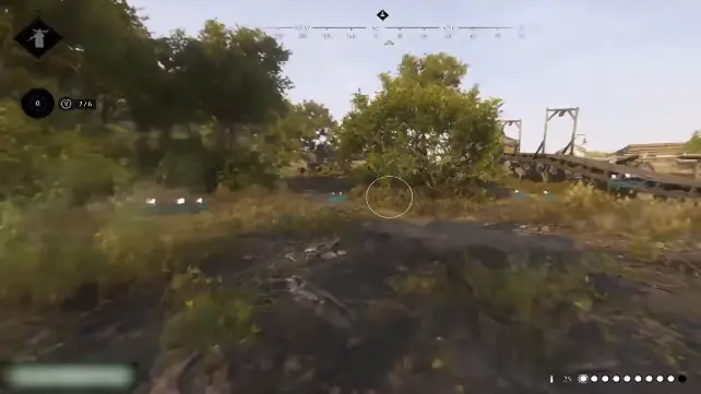 Hunt Showdown gameplay — compass, reticle, and hunter status HUD on PC